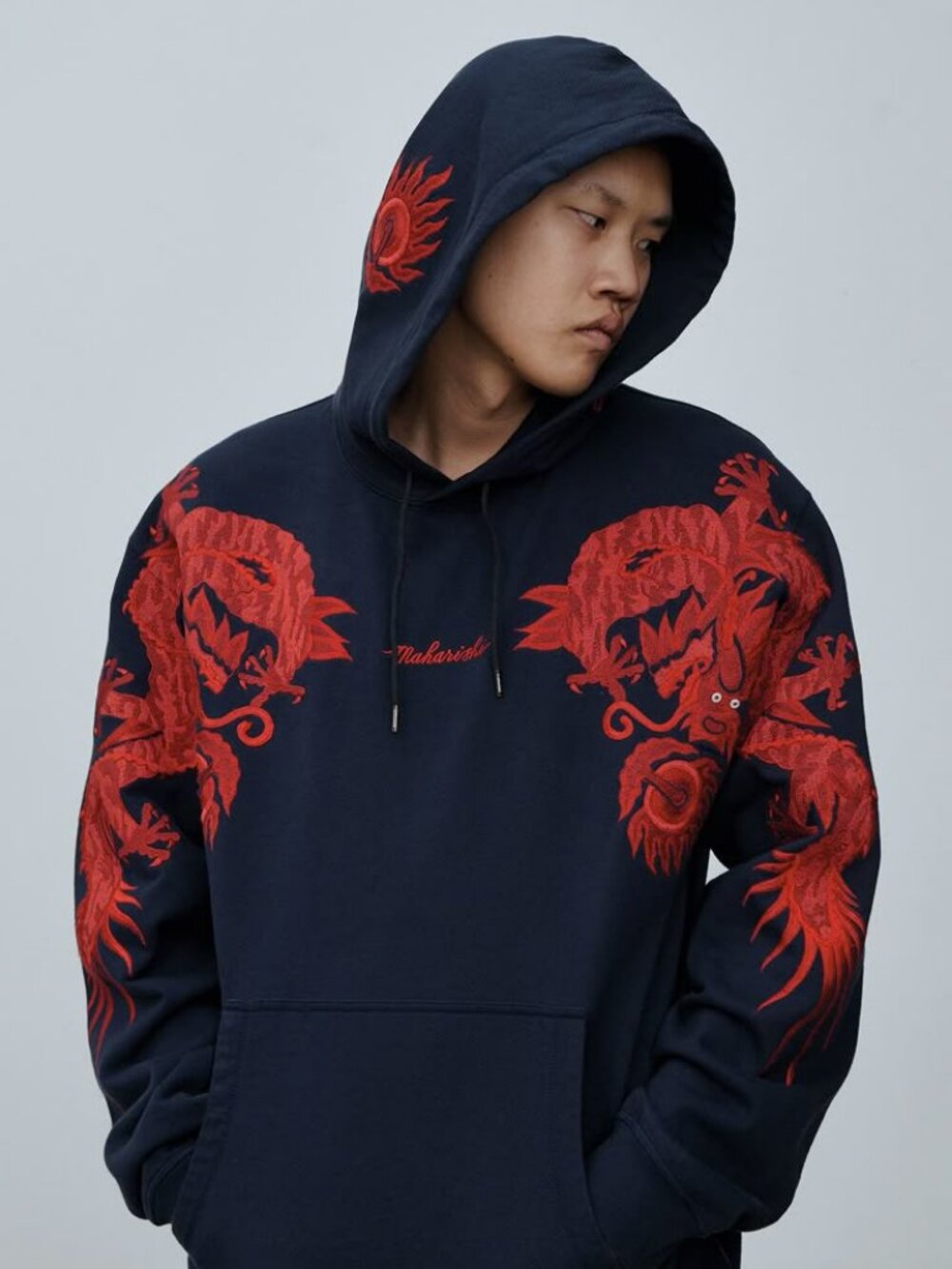 Maharishi Original Dragon Embroidered Hooded Sweatshirt Black